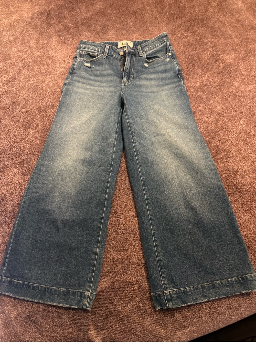 PAIGE Wide-Leg Flare Jeans in Faded Blue Denim